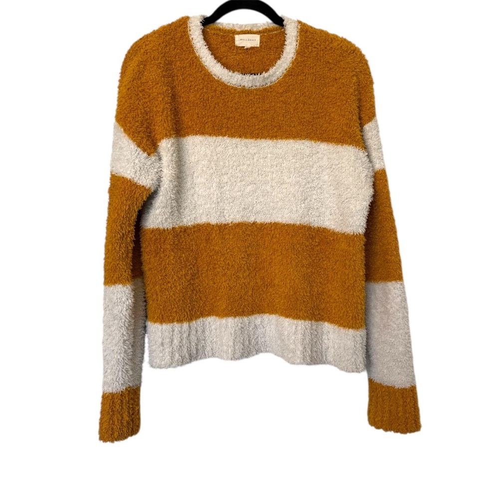 MelloDay Striped Fuzzy‎ Sweater Orange & Cream